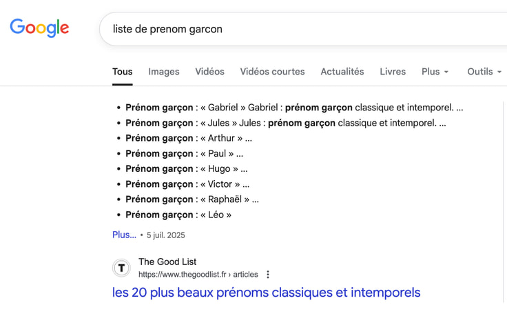 Exemple de position zero au format liste - mot clé "Liste prénoms garçon"